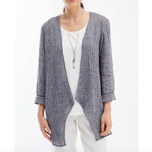 Pure Jill by J.Jill - Crinkled Linen Blue Open Drape Front Jacket Topper - XL